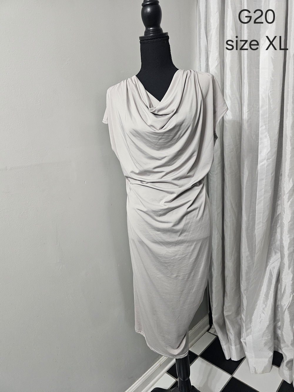 Draped Cowl Neck Midi Dress in Light Gray - Women